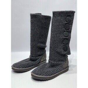UGG Australia Cardy Dark Gray Knit Button Up Sweater Winter Snow Boots Women's 8